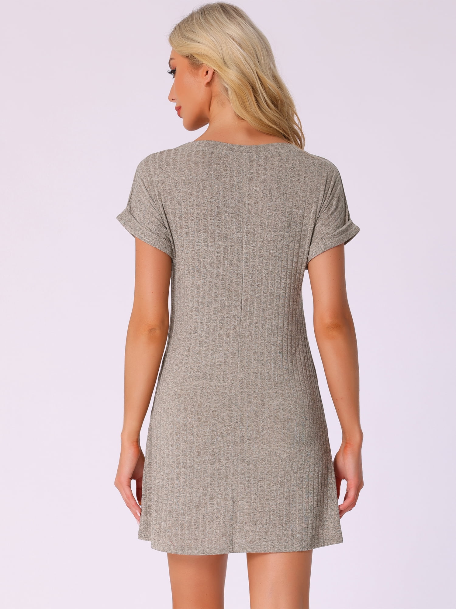 DARING DIVA Women's Nightgown Ribbed Knit Sleepshirt Short Sleeve Sleepwear 3XL Khaki
