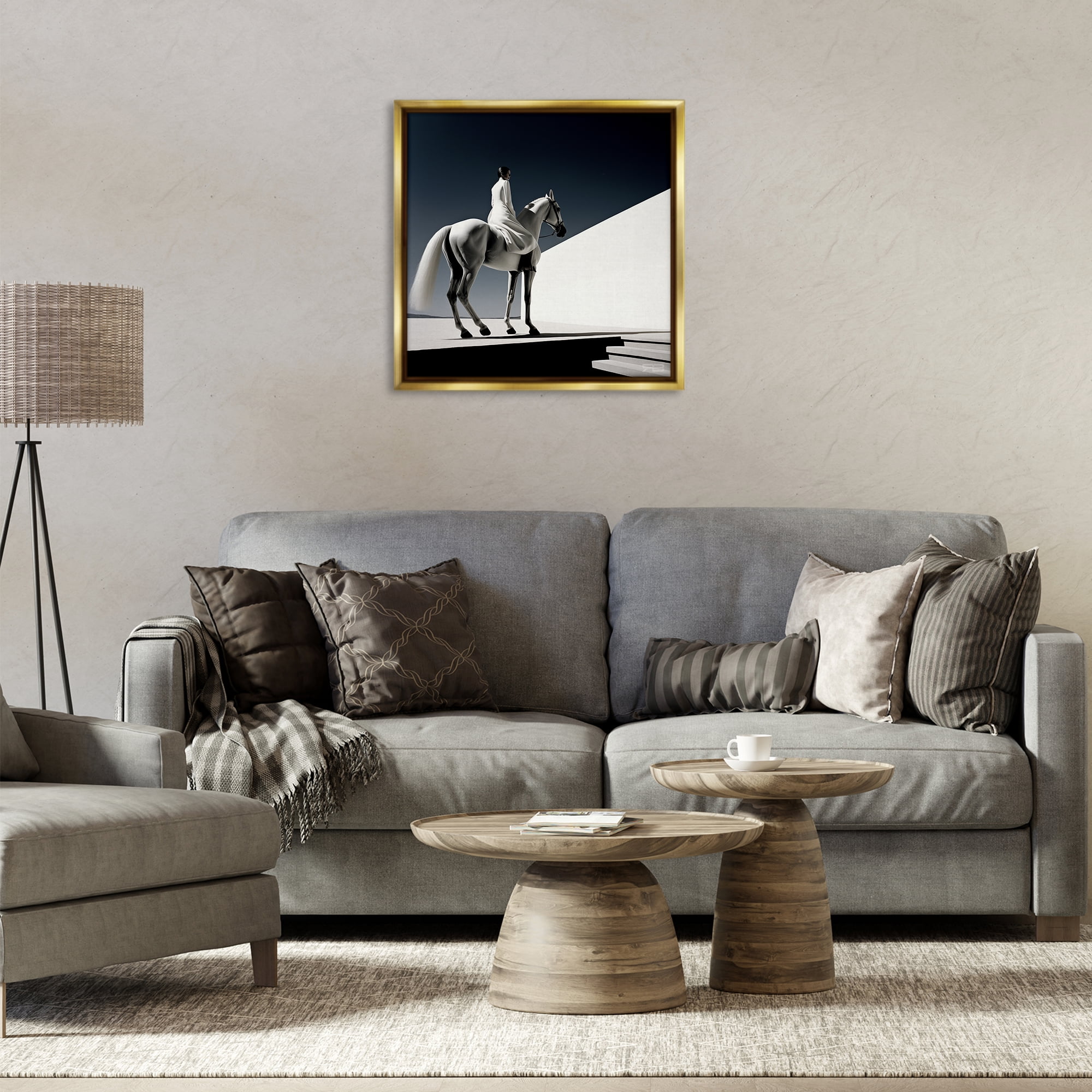 Stupell Industries Contemporary Scene with Horse People Painting Gold Floater Framed Canvas Art Print Wall Art, 25 x 25