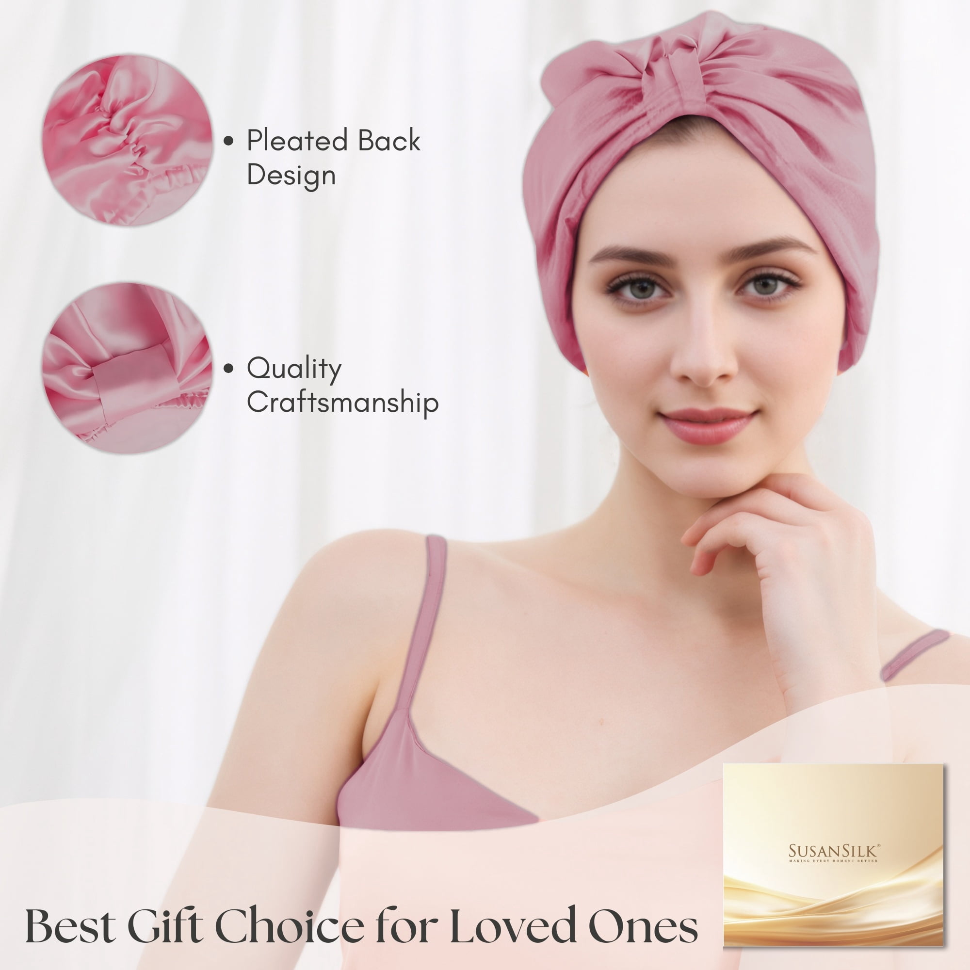 SusanSilk Premium Mulberry Silk Bonnet, Sleep Cap, Shower Cap - Breathable, Adjustable, Hair Protection
