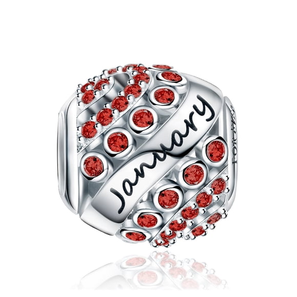 FOREVER QUEEN January Birthstone Charms for Charms Bracelet 925 Sterling Silver Bead Openwork Charms, Happy Birthday Charms for Bracelet and Necklace