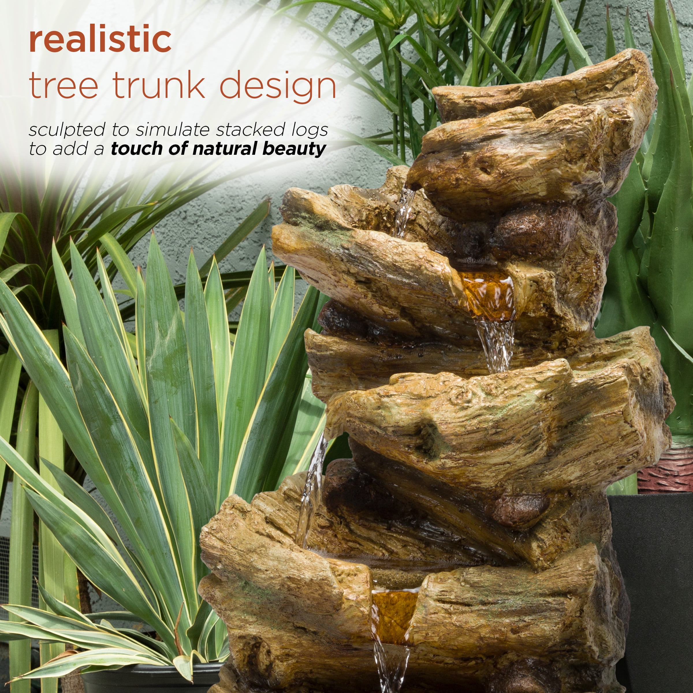 Alpine Corporation 24 inch Indoor and Outdoor 4-Tier Tree Trunk Log Fountain