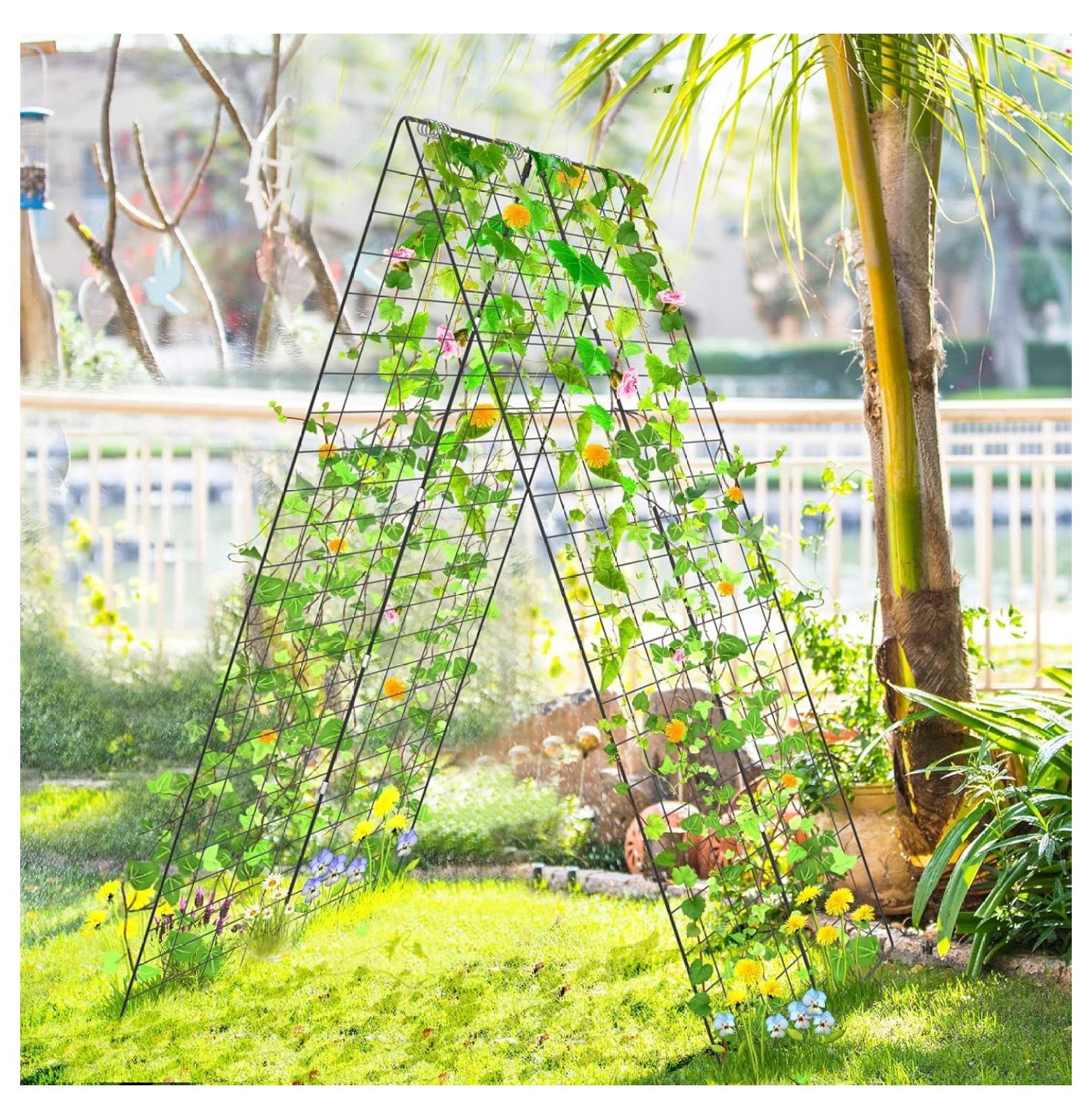 48 x 34 Inch Cucumber Trellis for Garden, 8 PCS Foldable A-Shape  Support W/18 Clips, 16 Ground Stakes, 8 Spiral Connectors, 12 Cable Tie, Twist Tie, Garden Trellis for Climbing
