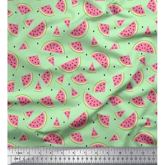 Soimoi Cotton Duck Fabric Seeds & Watermelon Fruits Printed Craft Fabric by The Yard 42 Inch Wide