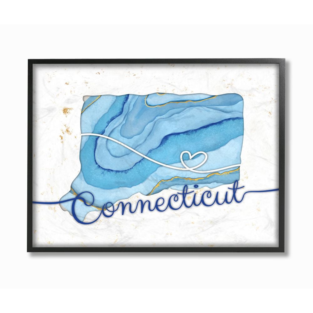 Stupell Industries Connecticut Agate Blue US State Design Framed Wall Art by Ziwei Li