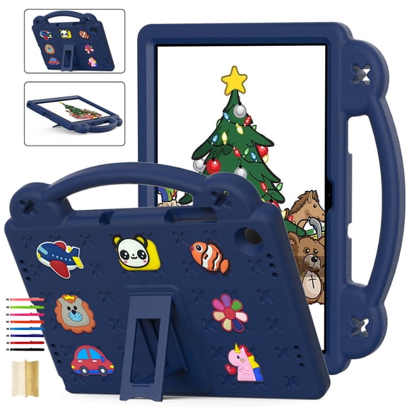 Kids Friendly Portable Tablet Case for Lenovo Tab K10 2nd 10.1" TB-311FU 2025, EVA Foam Cute Pattern with Kickstand Cute Cartoon Shockproof PC Case - Navyblue