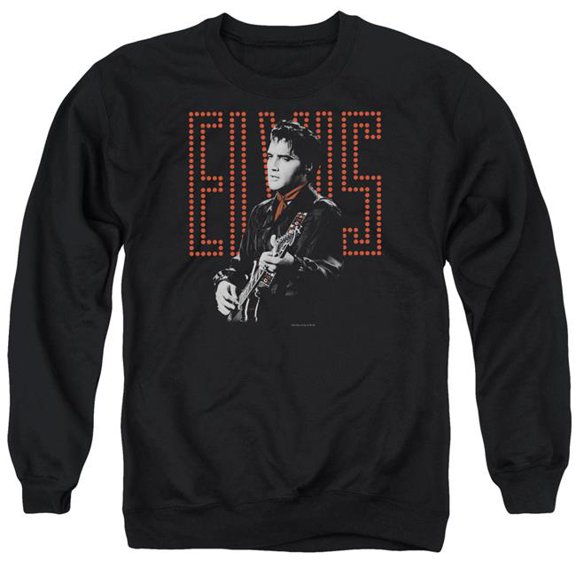 Trevco Sportswear ELV416-AS-2 Elvis Presley Red Guitarman Adult Crewneck Sweatshirt, Black - Medium