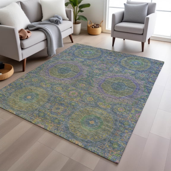 Addison Rugs Chantille Indoor/Outdoor Transitional Panels Blue Machine Washable Rectangle Rug, 10' x 14'