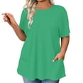 thumbnail image 2 of Tittly Shirts for Women Short Sleeve Shirts Plus Size Tops For Women Summer Petal Sleeve Casual Tshirts Short Sleeve Tunic Blouses Tshirts Shirts Workout Shirts Green 4XL, 2 of 6