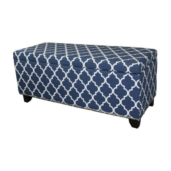 18" Tall Blue Moroccan Stripe Storage Bench Space-Saving, Modern Design, Home Organization Solution