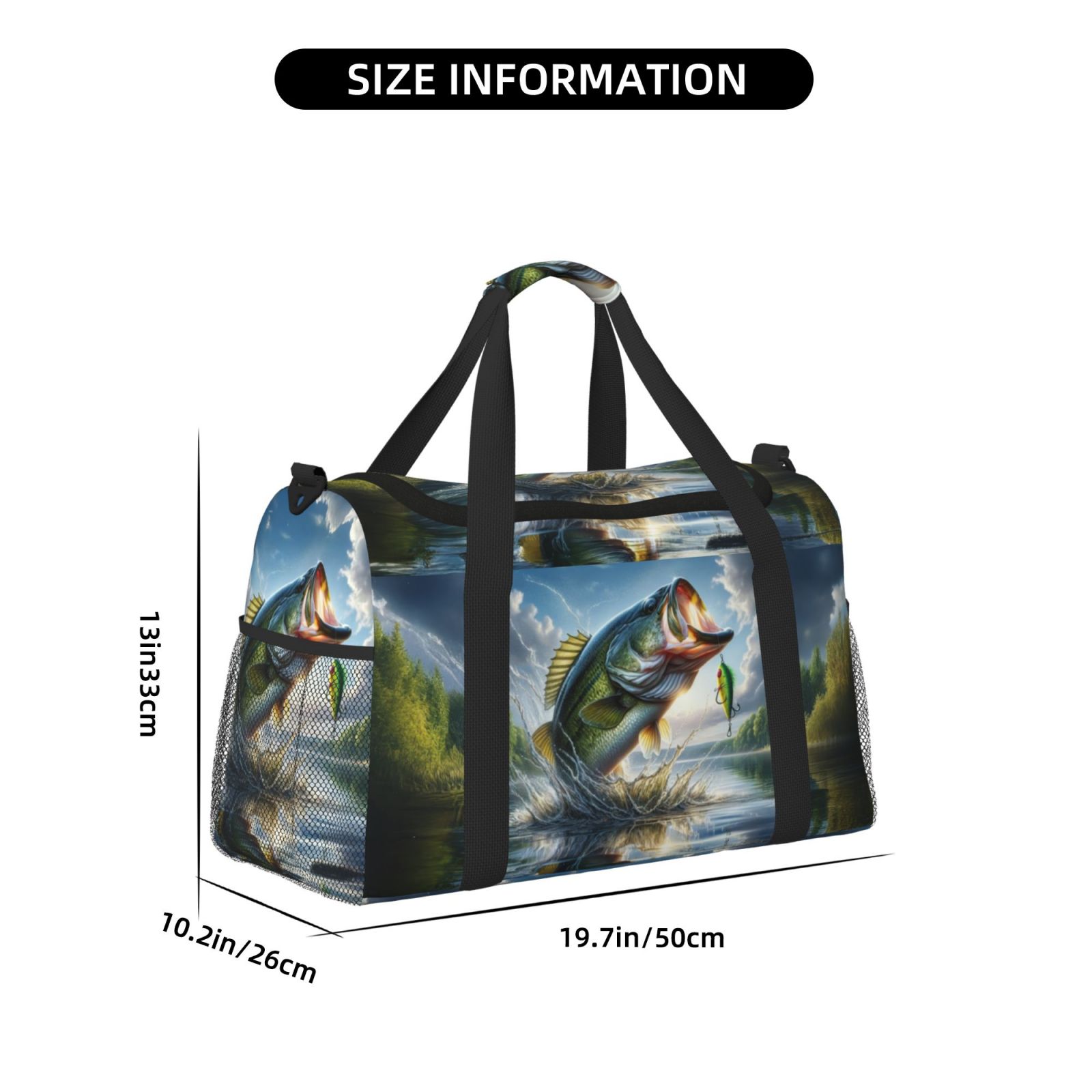 Defioc Largemouth Bass Jumping Out of The Water Print Hand Travel Bag - Foldable Travel Duffel Bags for Men Women -Sport Gym Bag - Overnight Travel Duffel Bag - Adjustable Shoulder Strap
