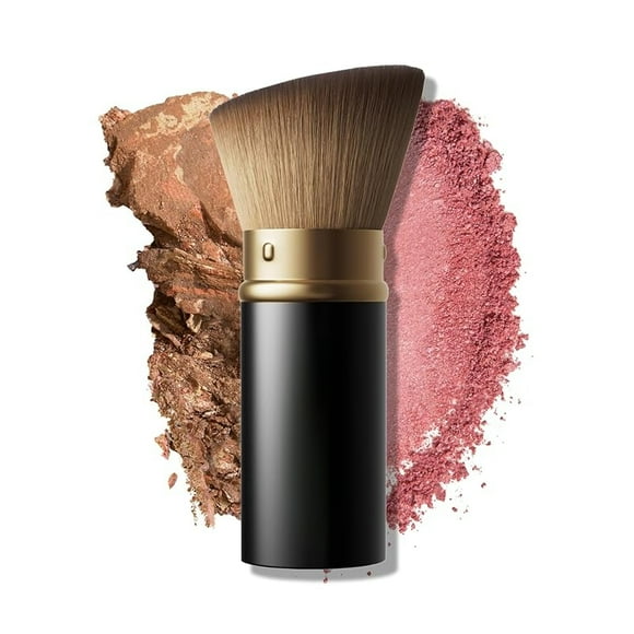 Retractable Black Kabuki Brush for Liquid, Cream and Powder Face Makeup With Aluminum Handle