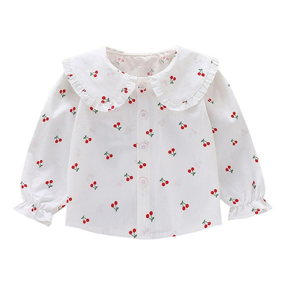 Nrmvnmi Girls Blouse Shirts Spring Fall Long Sleeve Button-Down Top Ruffle Collar