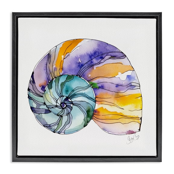 Stupell Industries Contemporary Sunlit Striped Nautilus Black Floating Frame Canvas Art, 18 x 18, by Shelly Craig