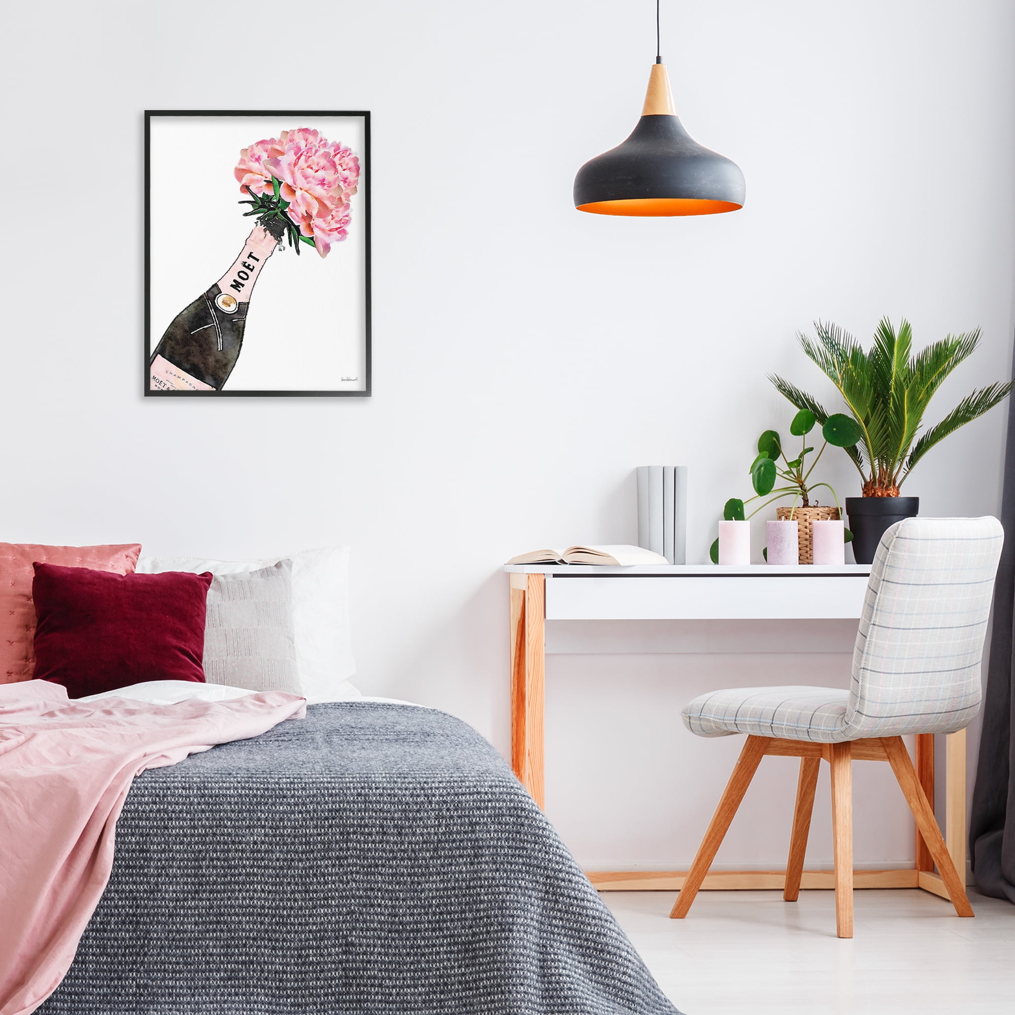Stupell Industries Pink Champagne Bouquet Botanical & Floral Painting Black Framed Art Print Wall Art, 24 x 30