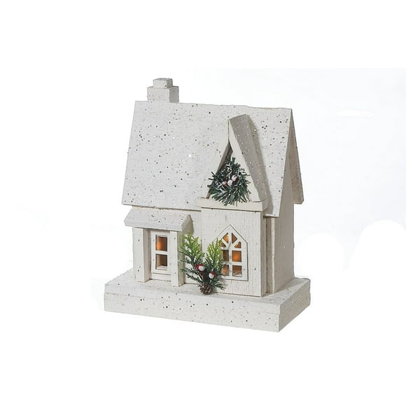 Led White Wooden House 11.81"