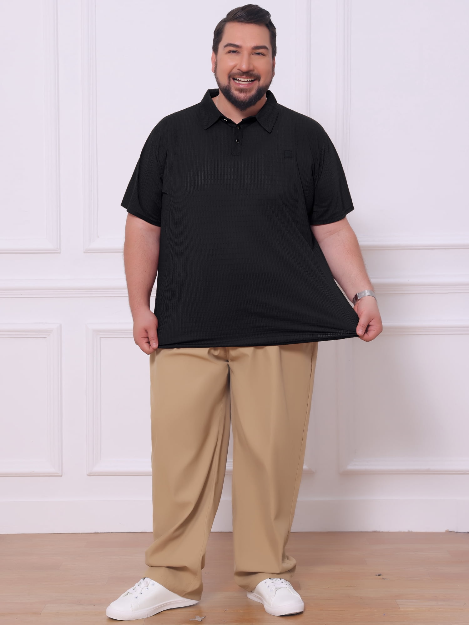 DARING DIVA Men's Big Tall Casual Short Sleeve Work Textured Knitted Polo Shirt 2XL Black