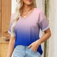thumbnail image 2 of Brglopf Womens Plus Size T Shirts V-Neck Rolled Short Sleeve Basic Summer Tops Trendy Tie Dye Casual Tees Blouse(Blue Pink,M), 2 of 8
