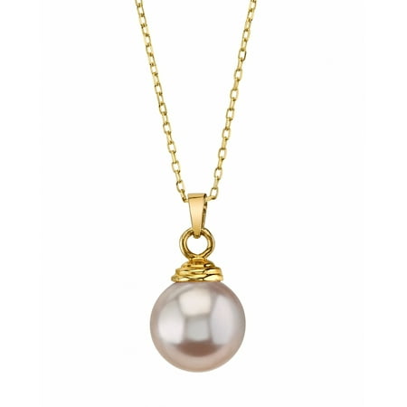 - 14K Gold 9mm Pink Freshwater Cultured Pearl Hope Pendant Necklace
