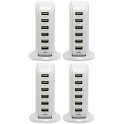 RND 8A Desktop Tower Rapid-Charging Station 6 Ports with Smart IC Technology for iPhone, iPad, Apple Watch, Samsung, LG, HTC, Moto, Sony, Blackberry and other USB Compatible Devices (white) (6-Pack)