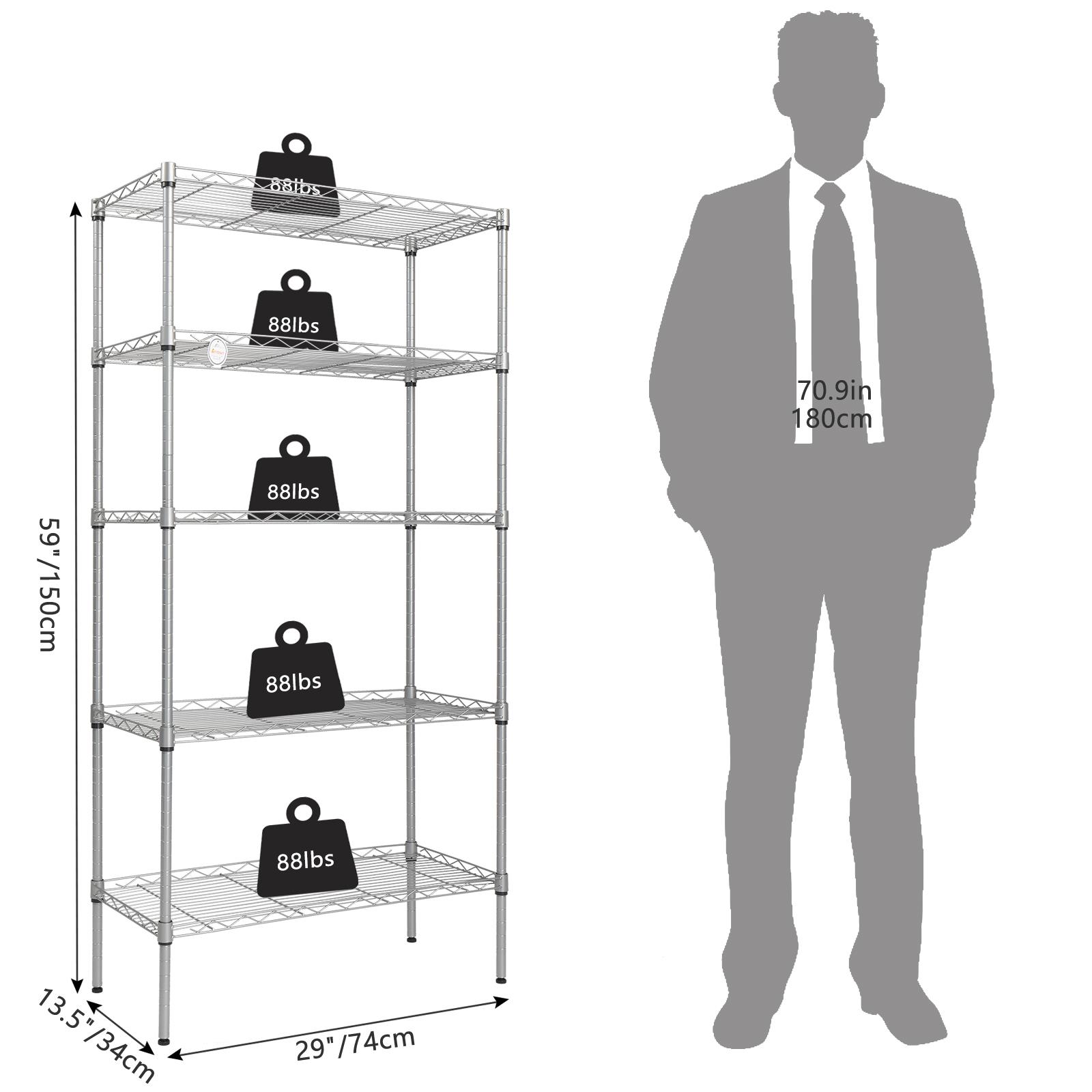 Ktaxon 5-Tier Wire Shelving Unit, Steel Storage Rack for Office Kitchen 30" W x 14" D x 60" H, Silver - image 5 of 9