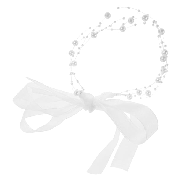 Elegante collar de perlas multicapa con diadema de perlas y encaje, tocado de novia vintage con cinta, accesorios para el cabello de boda para mujeres y niñas