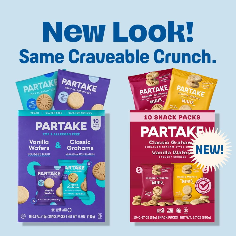 Partake Foods Gluten Free Classic Graham Cracker Minis - Vegan - Free From the Top 9 Allergens Including Dairy, Wheat, Soy, Eggs, & Peanuts - Non GMO - Safe School & Office Snack (20 Packs, 0.67 oz)