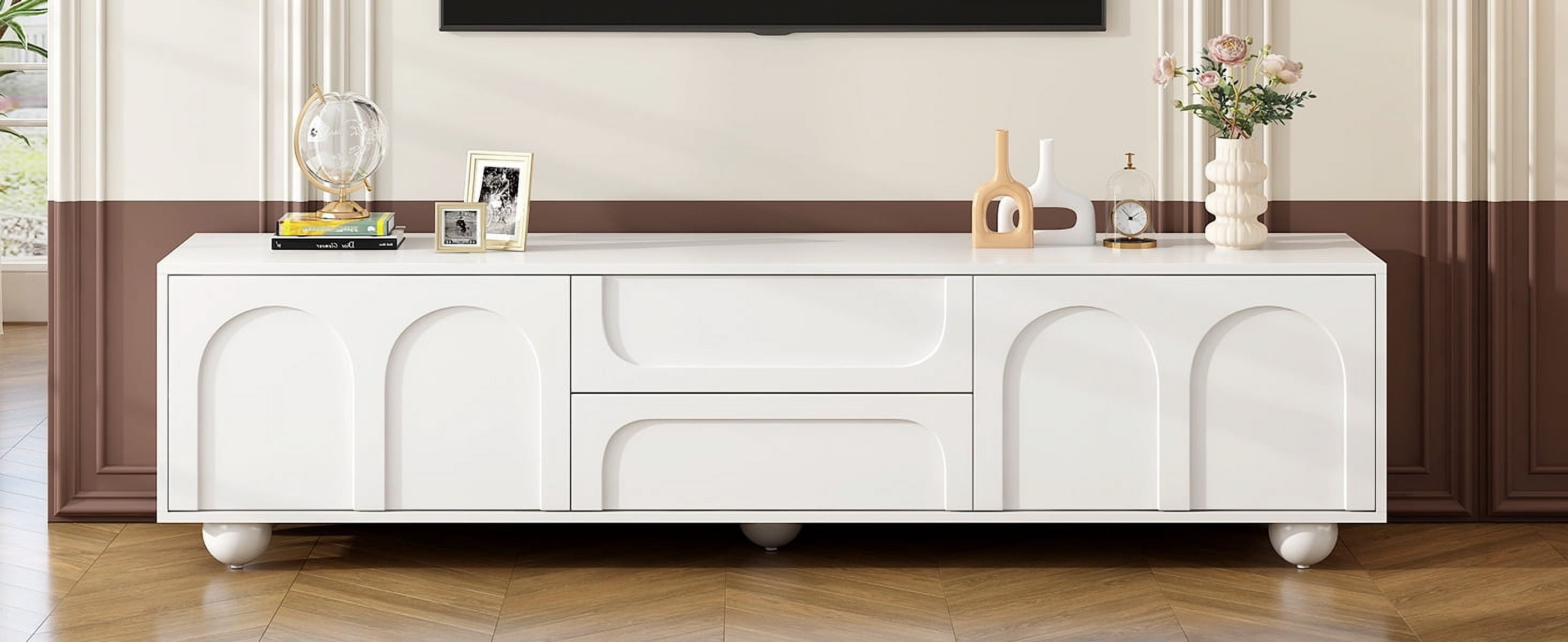 MAYEERTY Cream Style TV Stand - Arched Doors & 2 Drawers, Fits TVs up to 75"