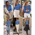 thumbnail image 6 of QUALFORT Women’s Cable Knit Sweater, Crew Neck Lightweight Long Sleeve Pullover, Blue, Size XXL, 6 of 7