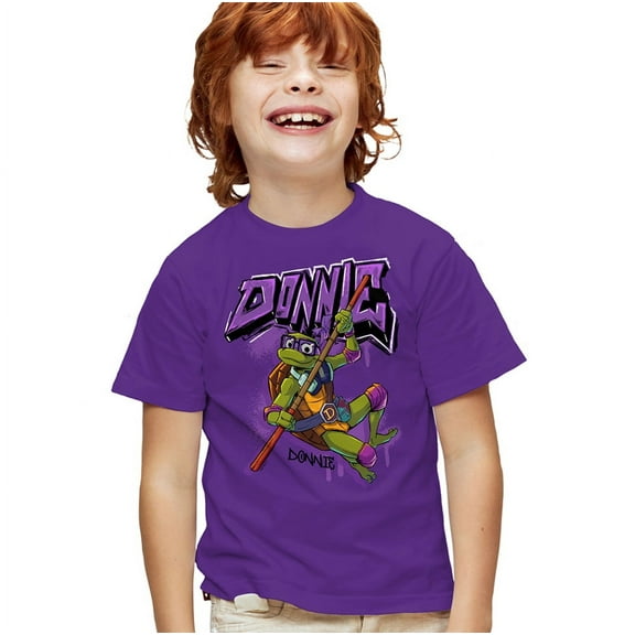 Tales of the Teenage Mutant Ninja Turtles Donnie Graffiti Kids T Shirt for Youth Boys and Girls, Purple, Small