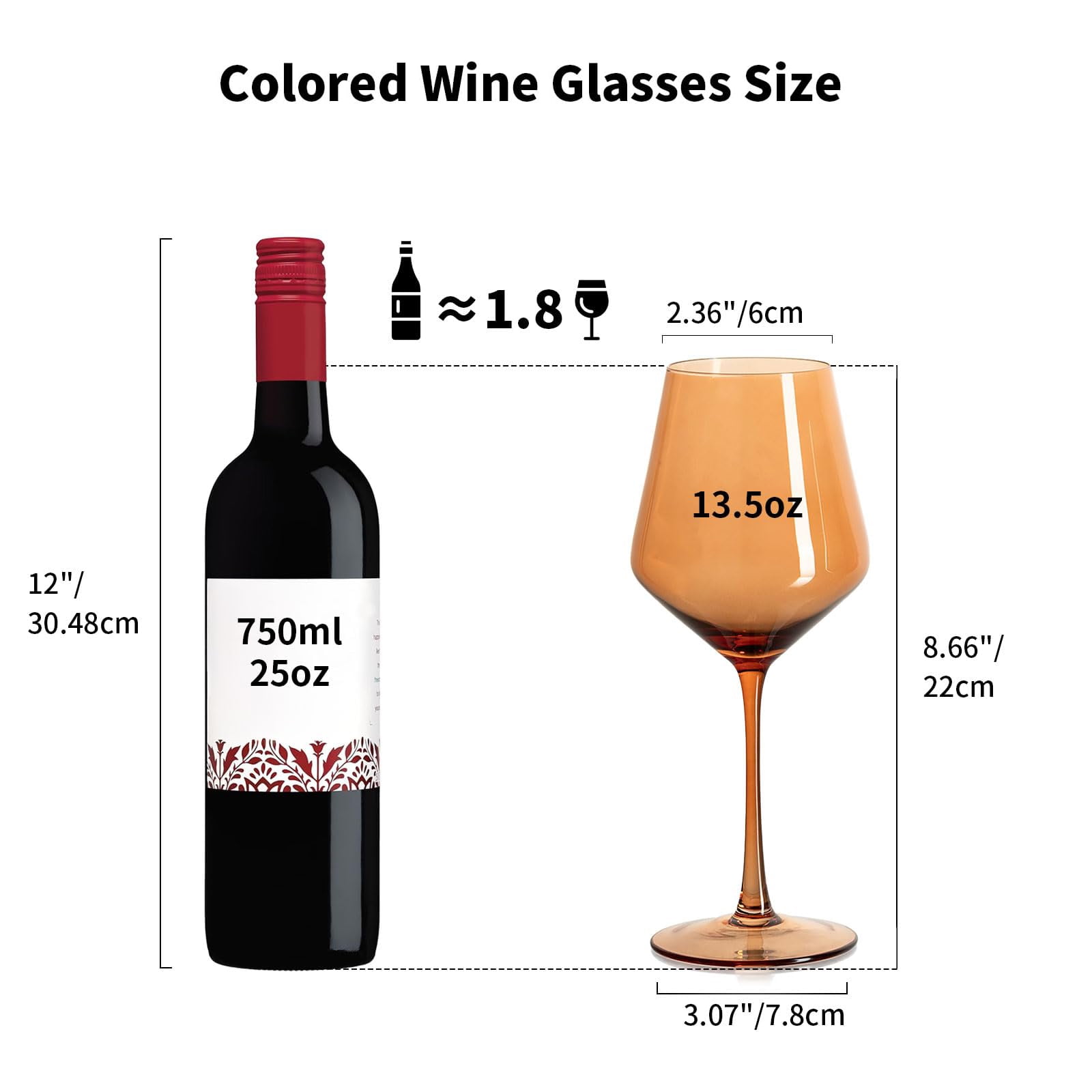 Nuptio Stemmed Colored Wine Glasses Set of 6 13.5oz : Brown Wine Glasses with Long Stem for Christmas Dinner Birthday Party Wedding Home Bar Wine Lover Gifts