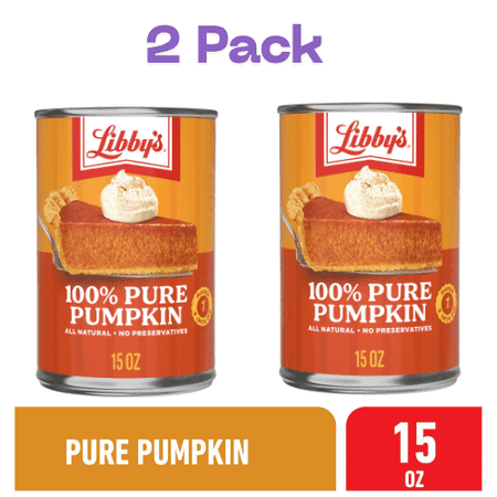 100% Pure Pumpkin Puree, All Natural Gluten Free Canned Pumpkin for Baking Pumpkin Pie Dessert, 15 oz Can(2 Pack)