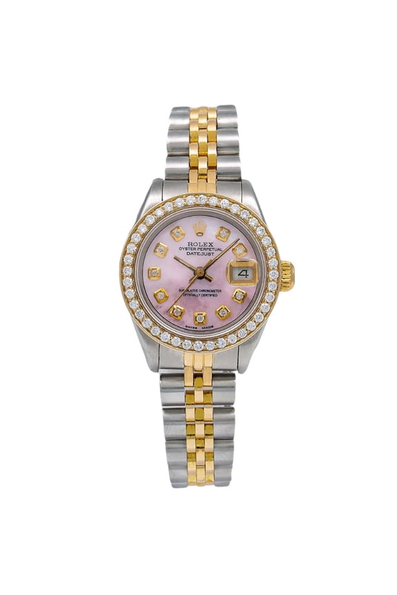 Pre-Owned Rolex Datejust Diamond Watch, 69173 26mm, Pink Mother of Pearl Diamond Dial With 0.90 CT Diamonds