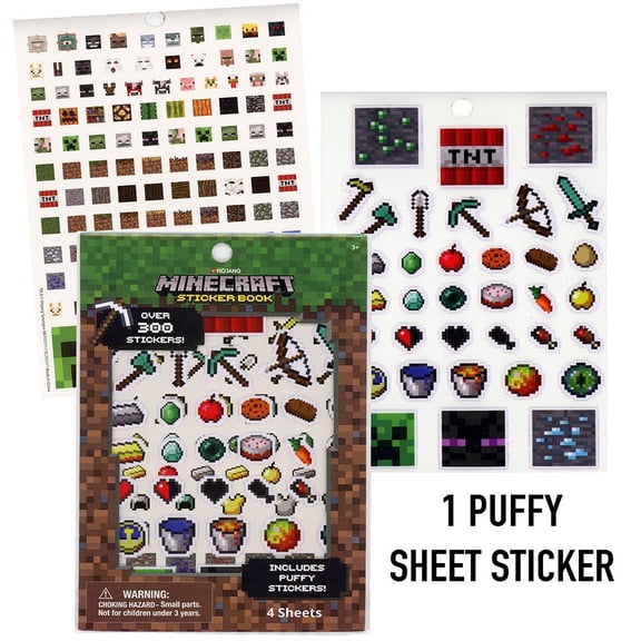 Minecraft Sticker Book Puffy Stickers, 300 Count