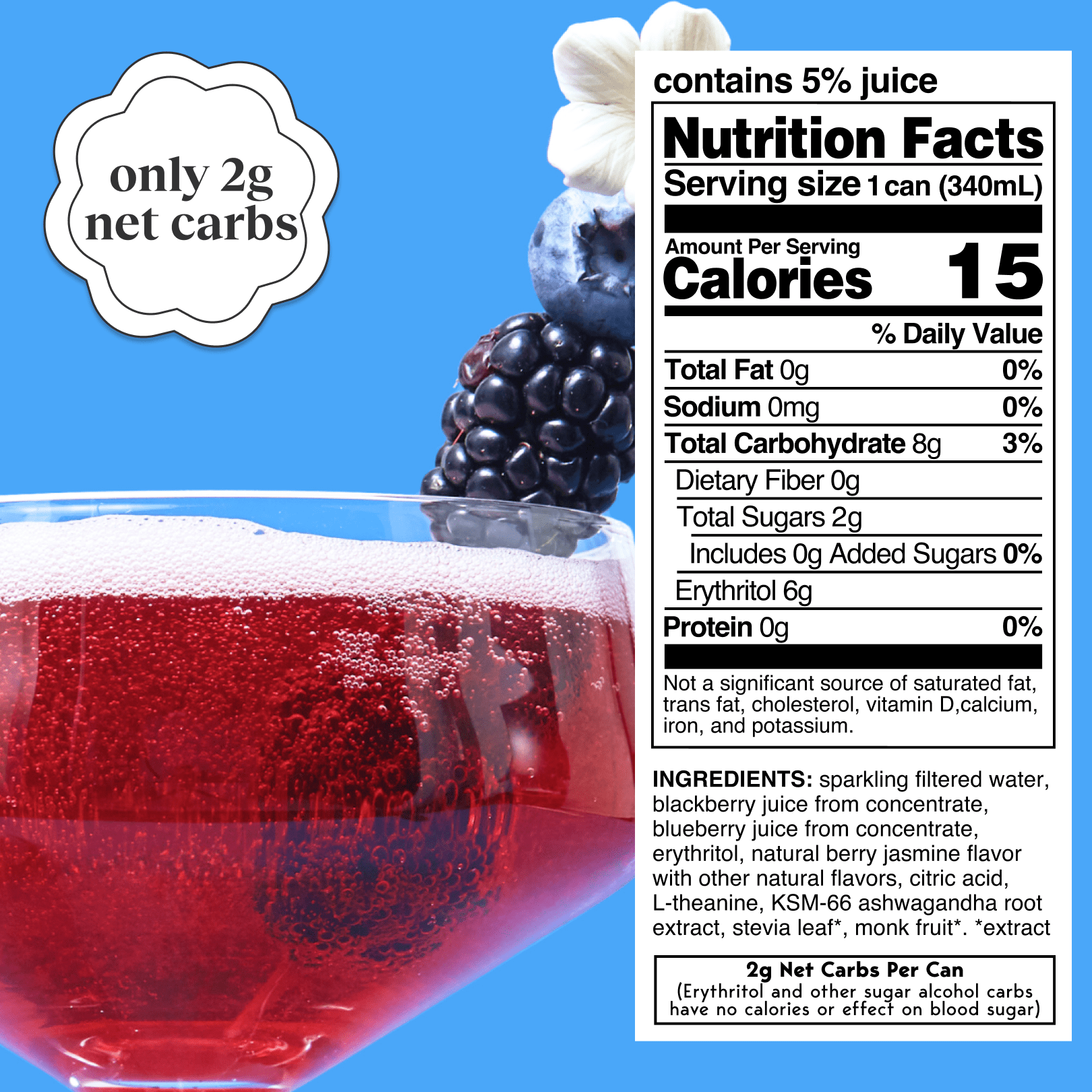 Moment Adaptogen Drink Berry jasmine Soda, 11.5 Oz, 12 Pack Cans