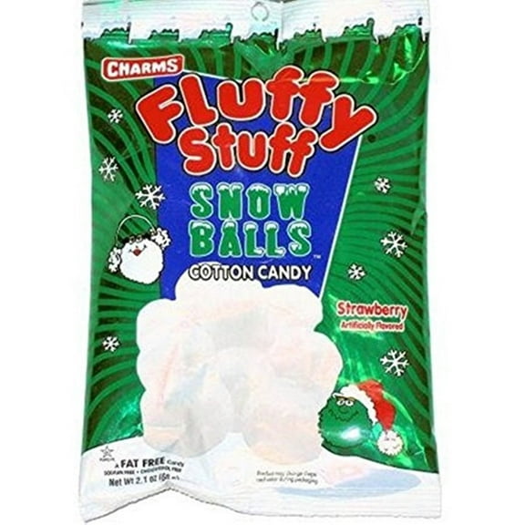 Charms Fluffy Stuff Snowballs Cotton Candy Strawberry Christmas Candy 2.1 oz