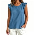 thumbnail image 4 of IUYRTFE Women's Ruffle Sleeve Round Neck Tank Top 100% Cotton Linen Loose Fit Summer Casual Blouse, 4 of 5