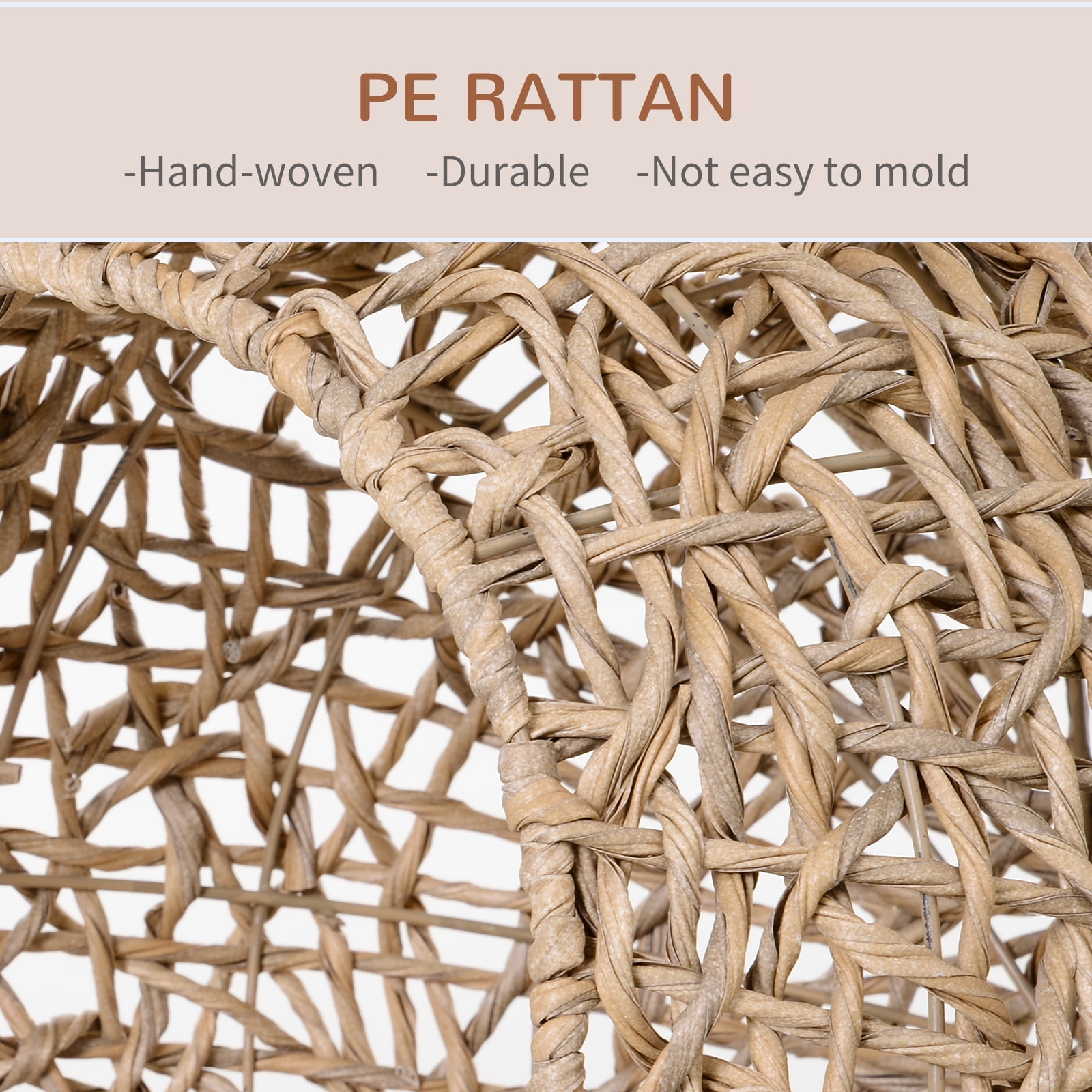 20.5" Weaved Cat Bed, Elevated Hand-woven Braided Banana Leaf Kitten House Condo with Cushion, Beige