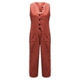 thumbnail image 4 of GILIGEGE Women Wide Leg One Piece Jumpsuit Sleeveless Loose Baggy Dressy Button Down Romper Casual Summer Outfits with Pocket Linen Overalls for Women Loose Baggy Romper Summer Outfits with Pocket, 4 of 5