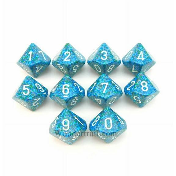 Sea Elemental Dice with White Numbers D10 16mm (5/8in) Pack of 10 Koplow Games