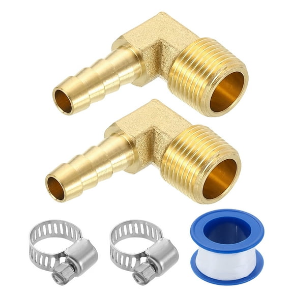 2Pcs Brass Hose Barb Fittings, 5/16" x 3/8" NPT 90 Degree Elbow Hose Connector