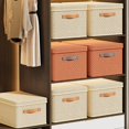 thumbnail image 3 of MODANU Large Foldable Storage Box with Lids 3 Pack Fabric Storage Cube Organizer Cloth Containers Bins Baskets for Closet Clothes Clothing Bed Room, Beige, 3 of 8
