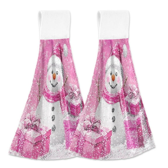 BZSMCE Hanging Hand Towels Fashion Pink Frosty Cheer Pattern 2-Pack - Velcro Style Bathroom Kitchen Towels