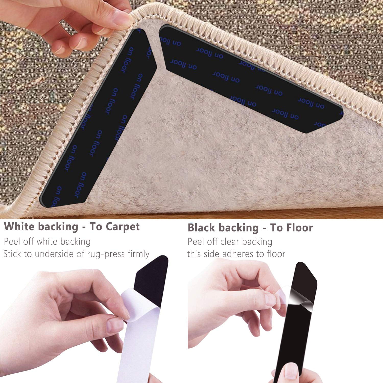 130 25mm White yaoyan Reusable Non-Slip Rug Grippers Double-Sided Anti-slip Anti-Curling Carpet Tape Mats Flat Corners 8pcs 