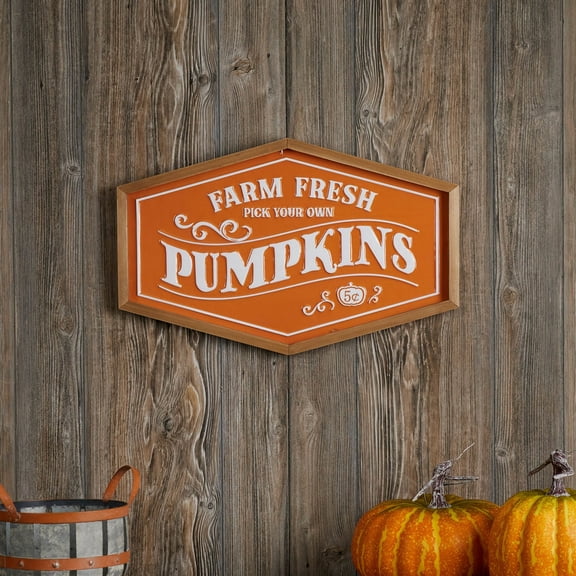 Melrose Farm Fresh Pumpkins Fall Wall Sign - 19.75" - Orange