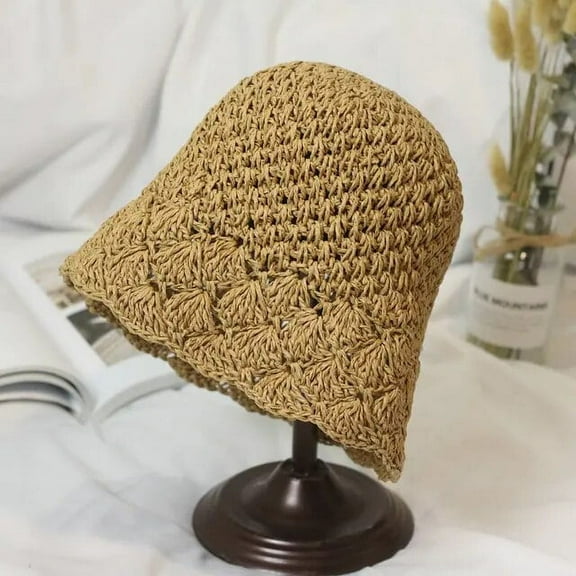 SikaFu Women Knitted Fisherman Hat Handmade Bucket Hat Spring and Autumn Straw Hat Sunscreen Panama Caps Sombreros De Mujer Gorra