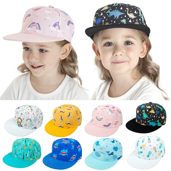 MKKAS Kids Toddler Baseball Cap Hat Cartoon Print Street Style Flat Brim Printed Adjustable Hip Hop Hat for Summer Sunshade Wear, Light Blue, M