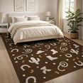 thumbnail image 3 of ODIKA 8'x10' Dark Brown Cowboy Yee Haw Cowgirl Washable Area Rug Motif With Cactus And Horseshoes Ornamental Non-Shedding, Easy Care, for King Size Bedroom Under Bed, Master Suite, 3 of 7