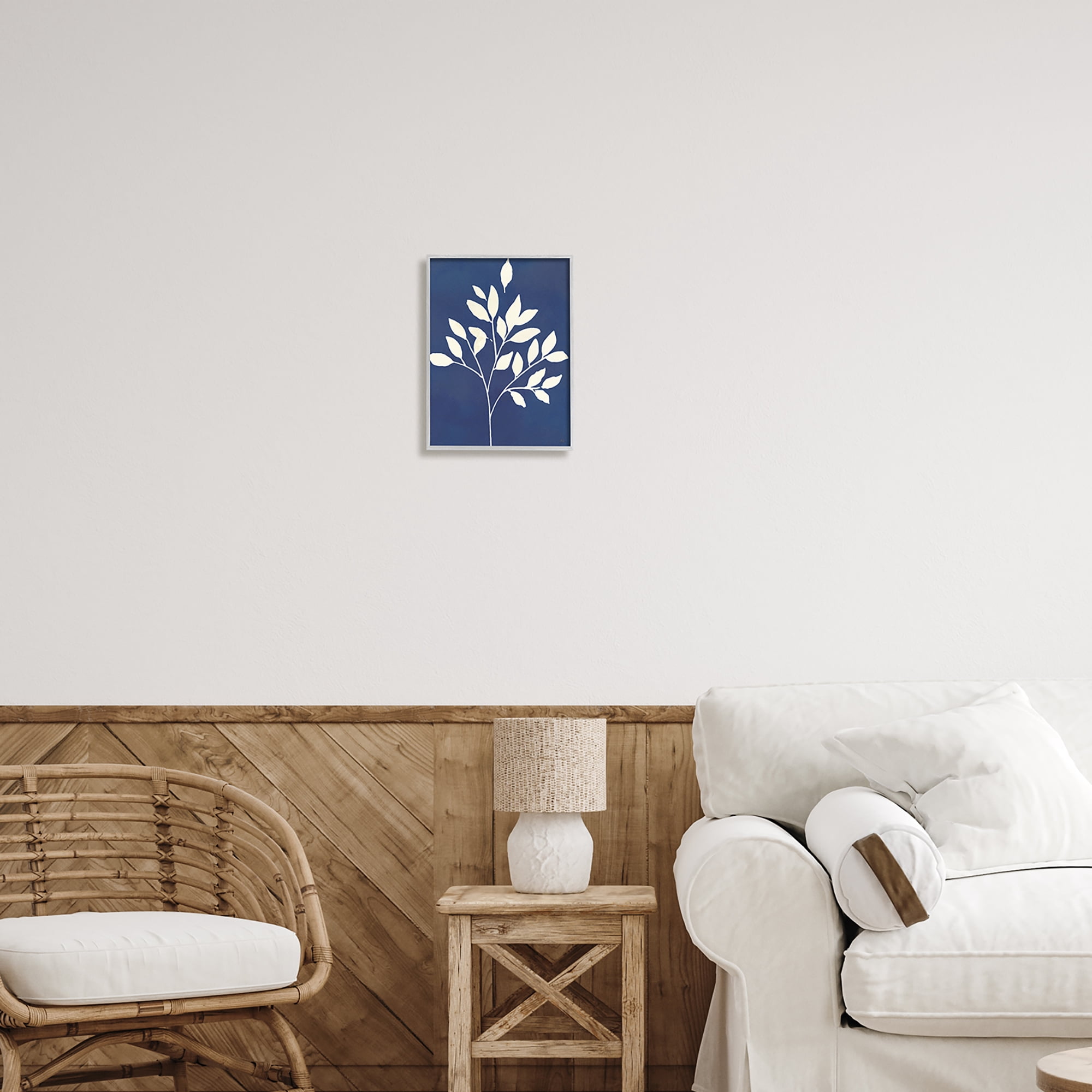 Stupell Industries Modern Leaf Sprig Botanical Abstract Stencil Shape Graphic Art Gray Framed Art Print Wall Art, Design by Susan Jill