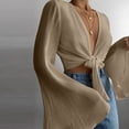 thumbnail image 2 of Outfmvch Crop Tops for Women Solid Bell Sleeve Pleated Chiffon Shirt Strap Cardigan Top Womens Tops Womens Long Sleeve Tops, 2 of 5