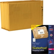 Duck Brand Kraft Bubble Mailers, Manila, 120-Count, 10.5" x 15" and Avery Weatherproof Laser Shipping Labels, 3-1/3" x 4", White, 300-Pack Bundle